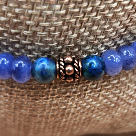 Purple Jade Chrysocholla, and Copper Beaded Bracelet - Picture 4 of 6